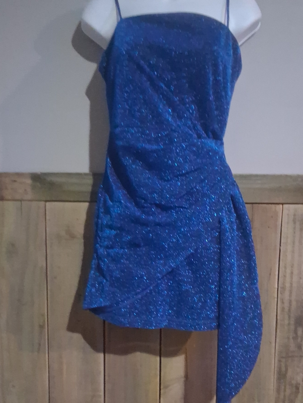 Lulu's Electric Blue Sparkle Spaghetti-Strap Mini Dress